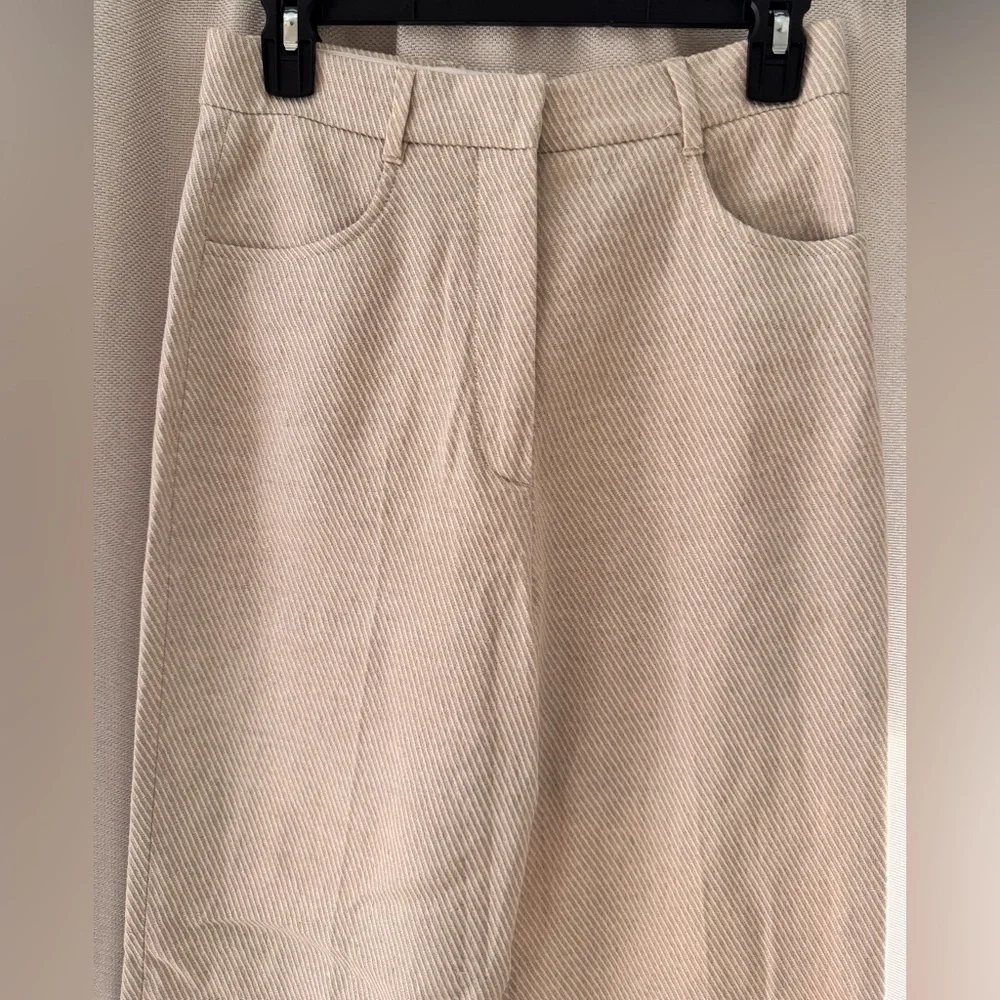 ZARA Beige Textured Wide Leg Pants Size Small NWT - Picture 2 of 5